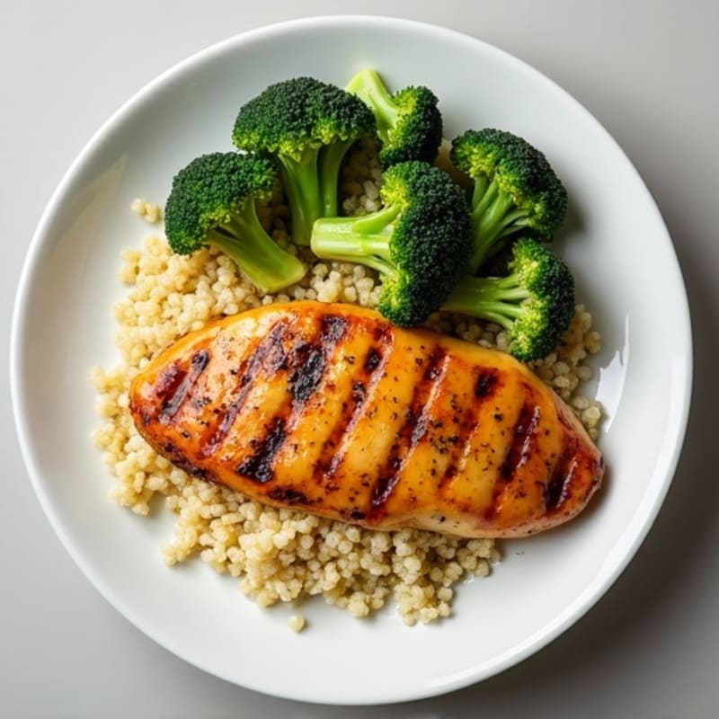 Grilled Chicken Breast with Roasted Broccoli and Quinoa