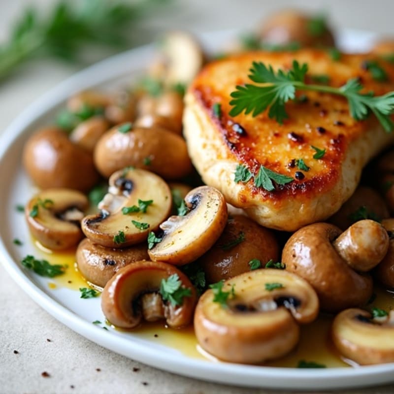 Caramelized Garlic-Butter Mushrooms with Fresh Herbs & Chicken