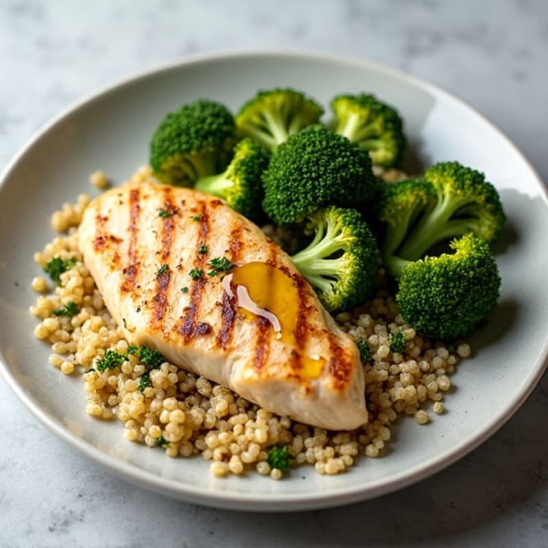 Grilled Chicken Breast with Quinoa and Roasted Broccoli