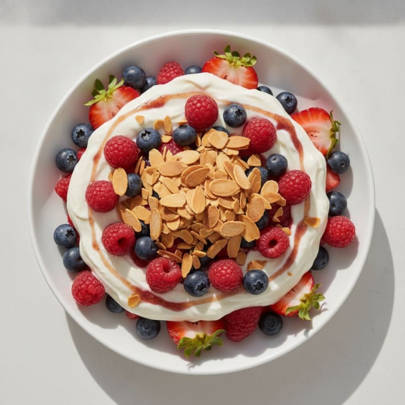 Greek Yogurt Protein Parfait with Mixed Berries and Almonds