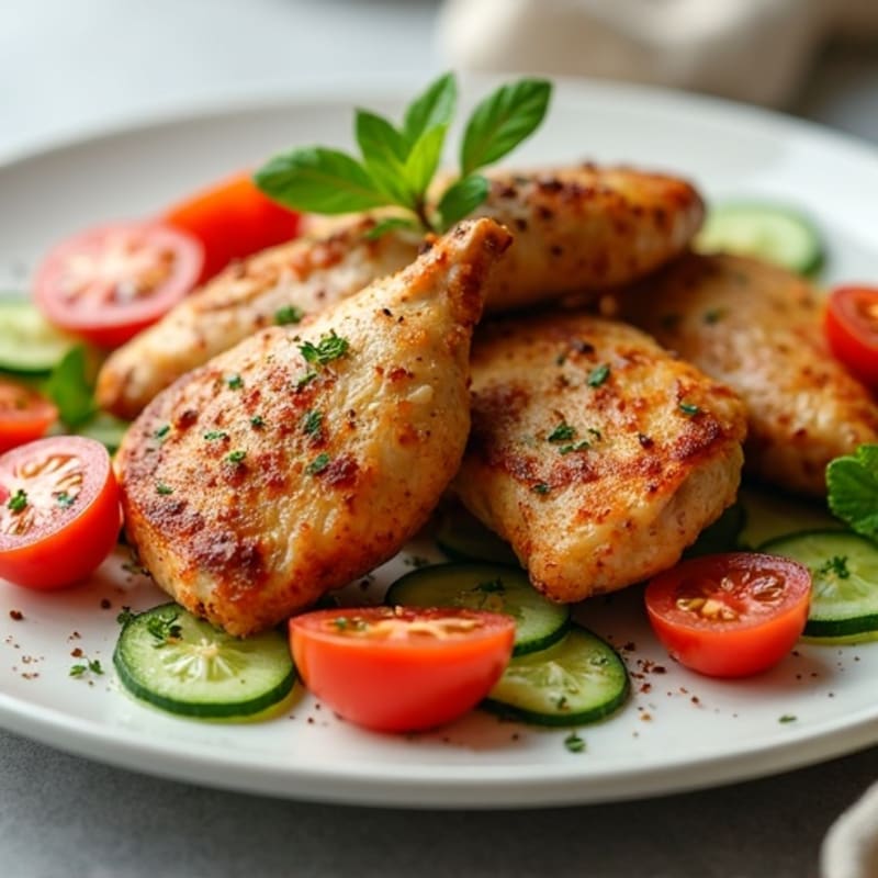Roasted Spiced Chicken with Fresh Tomato Cucumber Salad