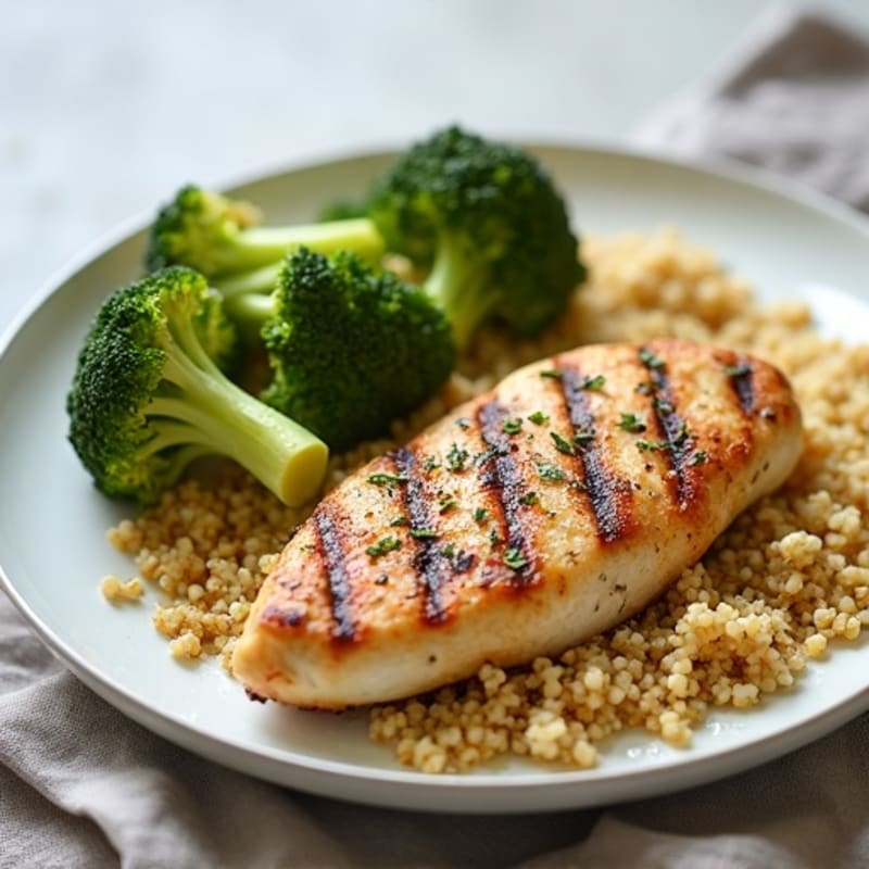 Grilled Chicken Breast with Quinoa and Roasted Broccoli