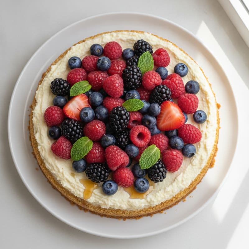 Greek Yogurt Protein Cheesecake with Mixed Berries