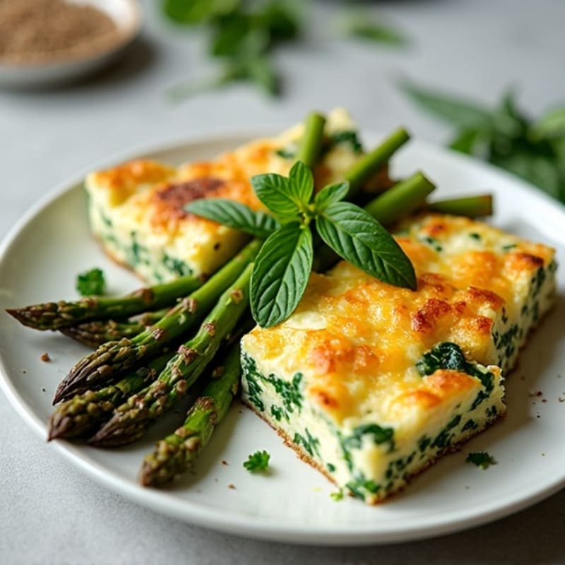 Fluffy Spinach and Feta Frittata with Roasted Asparagus