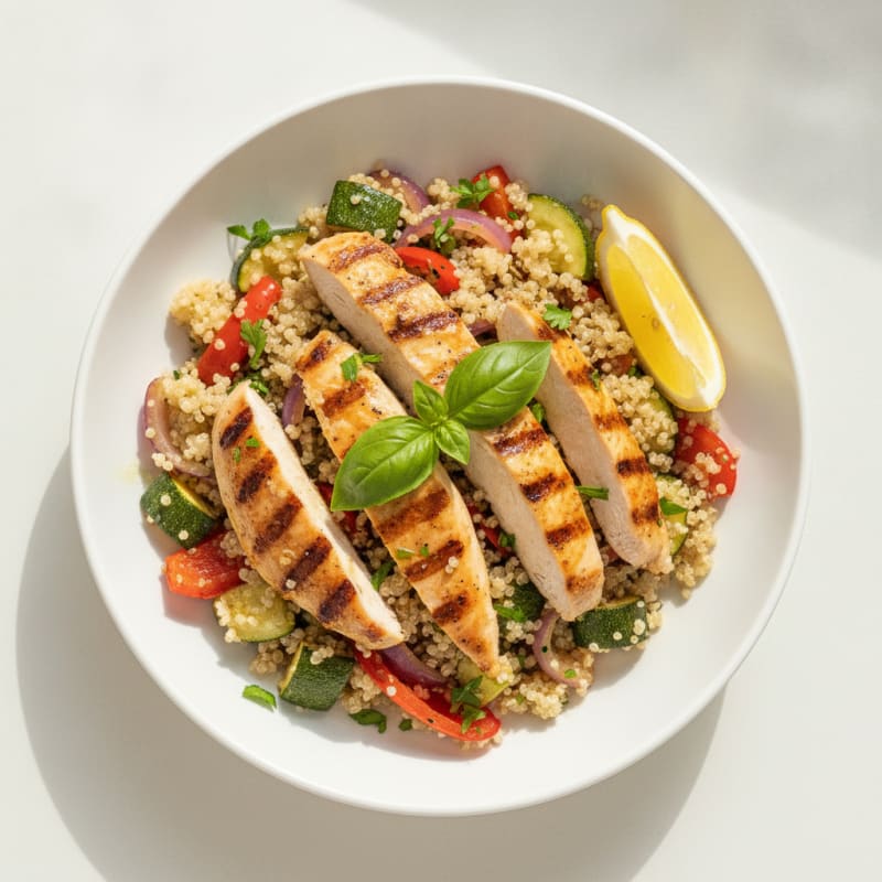 Grilled Chicken and Quinoa Power Bowl with Roasted Vegetables