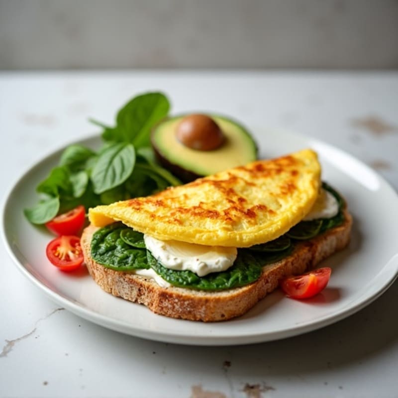 Egg White Spinach Omelette with Cottage Cheese and Fresh Tomatoes