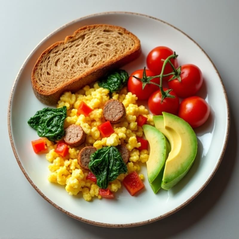 Egg White and Spinach Scramble with Turkey Sausage