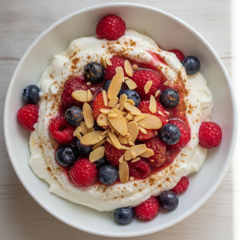 Greek Yogurt Protein Parfait with Mixed Berries and Almonds