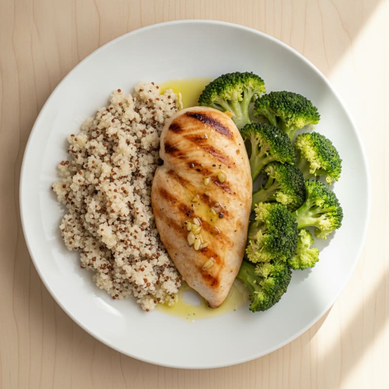 Grilled Chicken Breast with Steamed Broccoli and Quinoa
