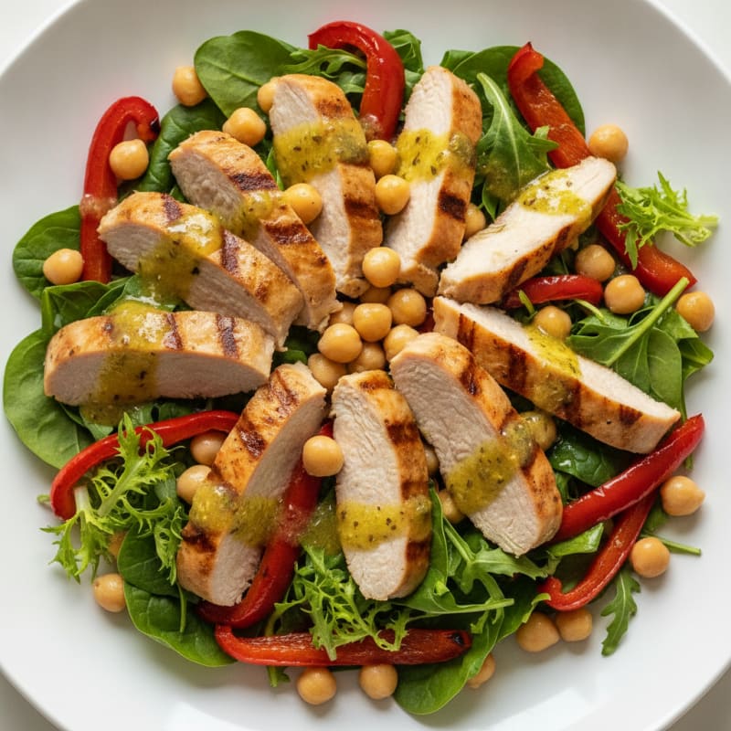 Grilled Turkey Breast Salad with Chickpeas and Roasted Red Peppers