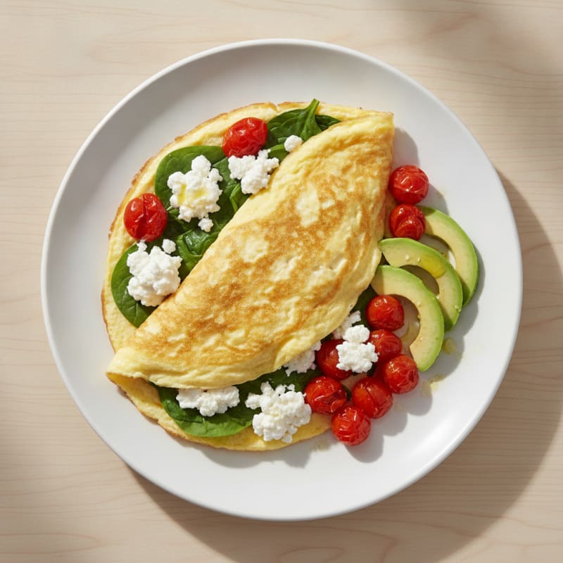 Egg White Spinach Omelet with Cottage Cheese and Cherry Tomatoes