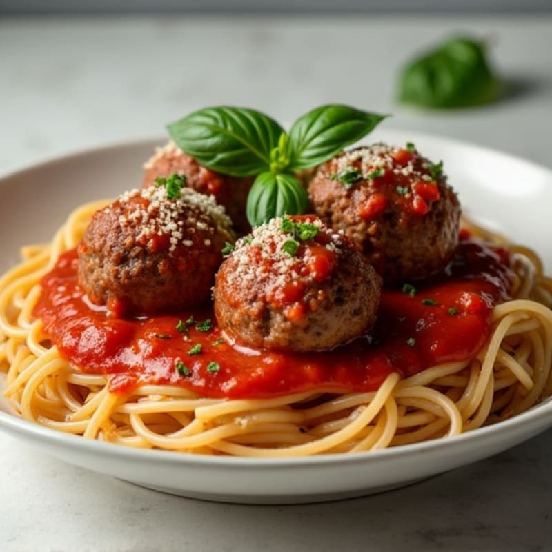 Tender Lean Beef Meatballs with Whole Wheat Spaghetti and Fresh Basil Marinara