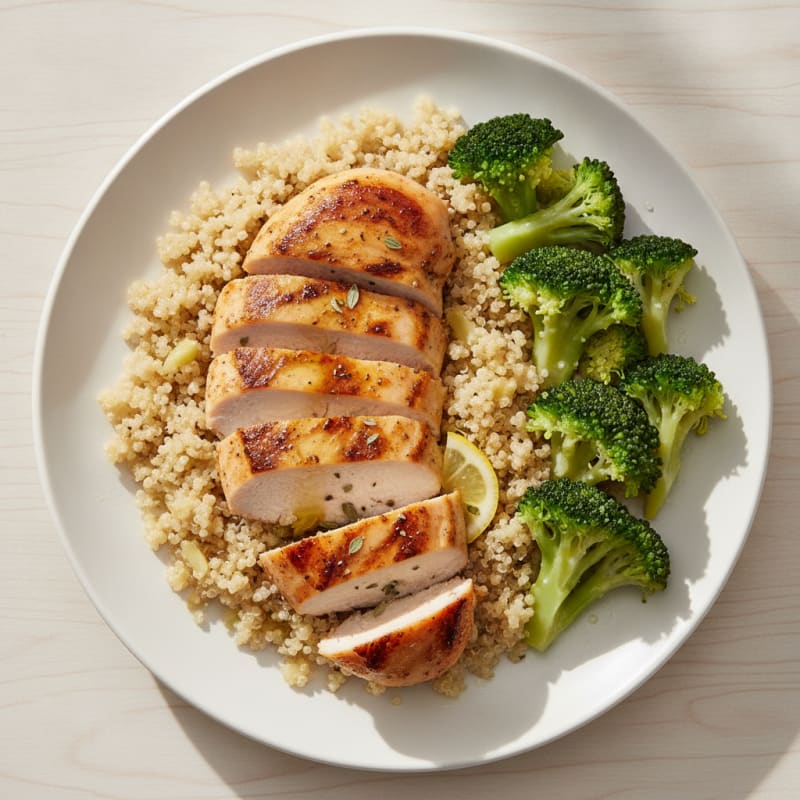 Grilled Chicken Breast with Quinoa and Steamed Broccoli
