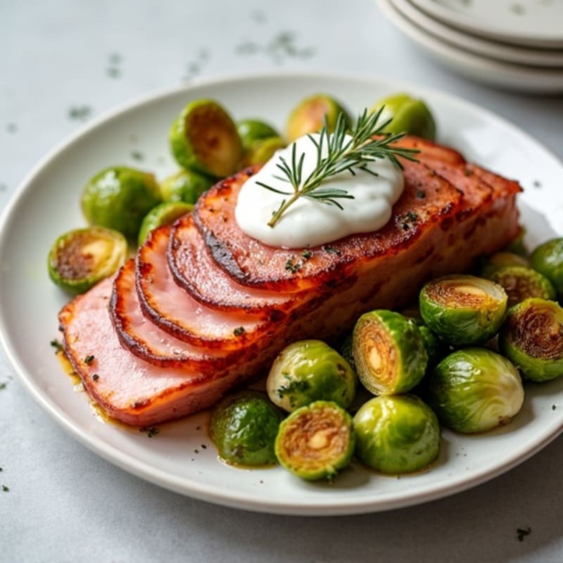 Herb-Roasted Ham with Crispy Brussels Sprouts