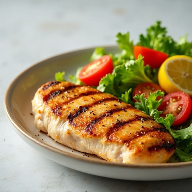 Grilled Chicken Breast with Crisp Romaine and Tomato Salad