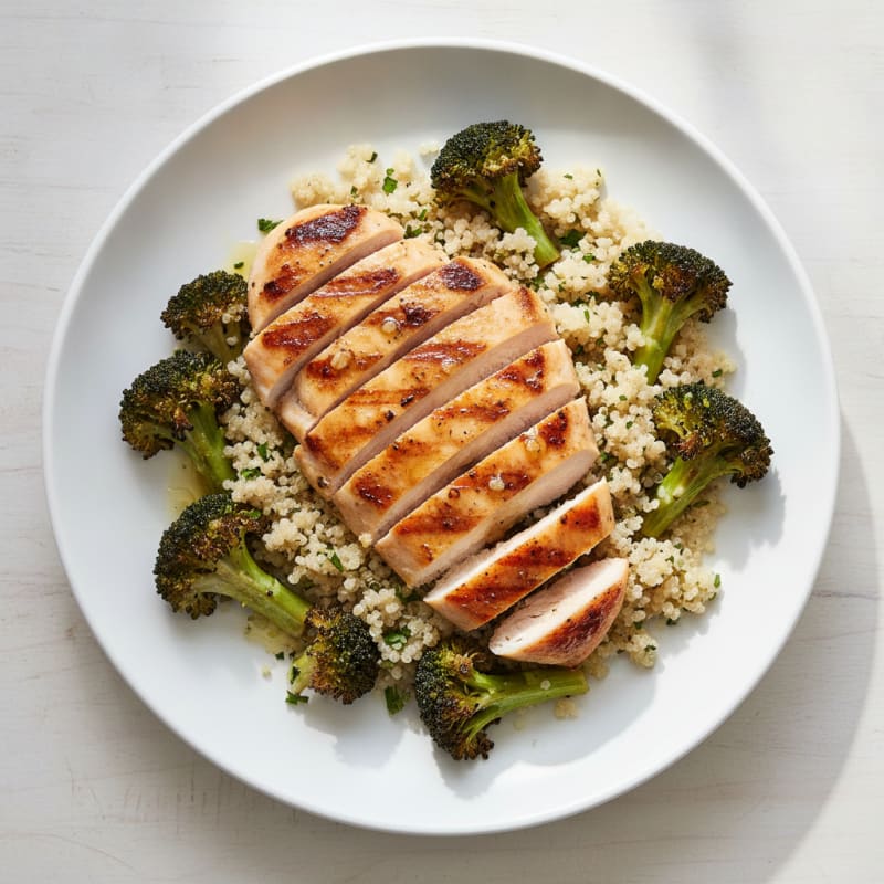 Grilled Chicken Breast with Quinoa and Roasted Broccoli