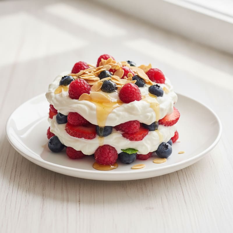 Greek Yogurt Protein Parfait with Mixed Berries and Almonds