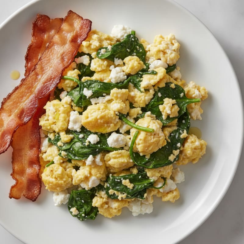 Cottage Cheese Scramble with Spinach and Turkey Bacon