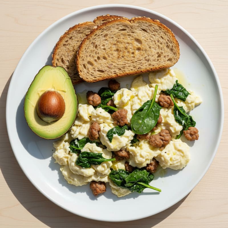 Egg White and Turkey Sausage Scramble with Spinach