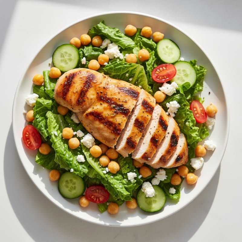 Grilled Lemon Chicken Breast with Crisp Romaine and Chickpeas