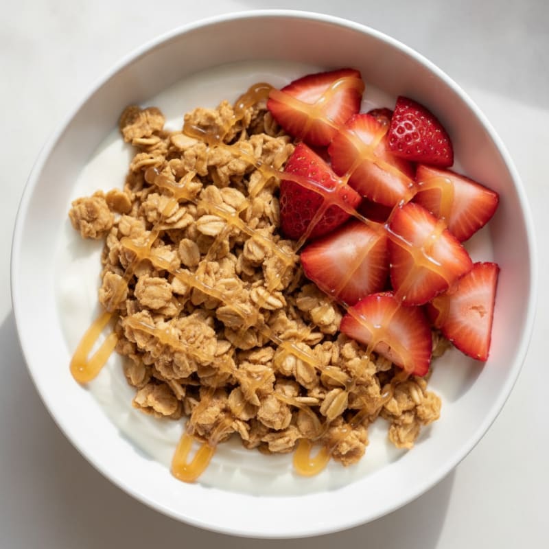 Greek Yogurt Parfait with Peanut Butter Oatmeal and Fresh Fruit