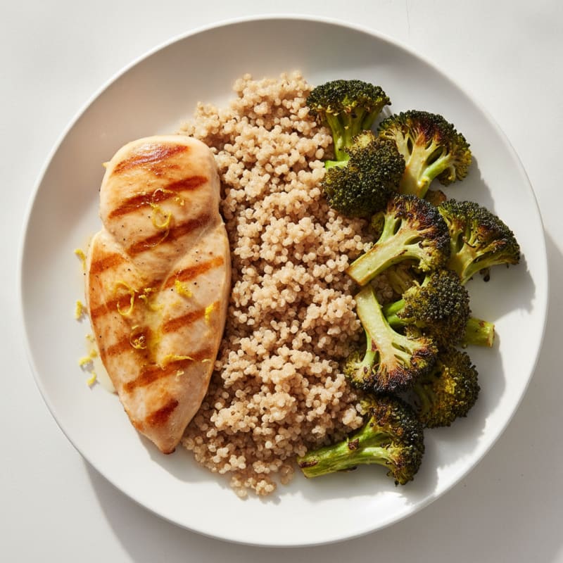 Grilled Chicken Breast with Quinoa and Roasted Broccoli