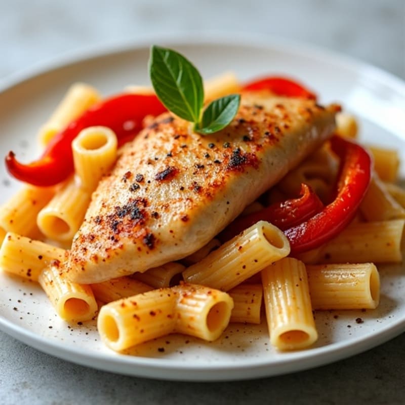 Spicy Paprika Chicken with Creamy Pasta and Roasted Bell Peppers