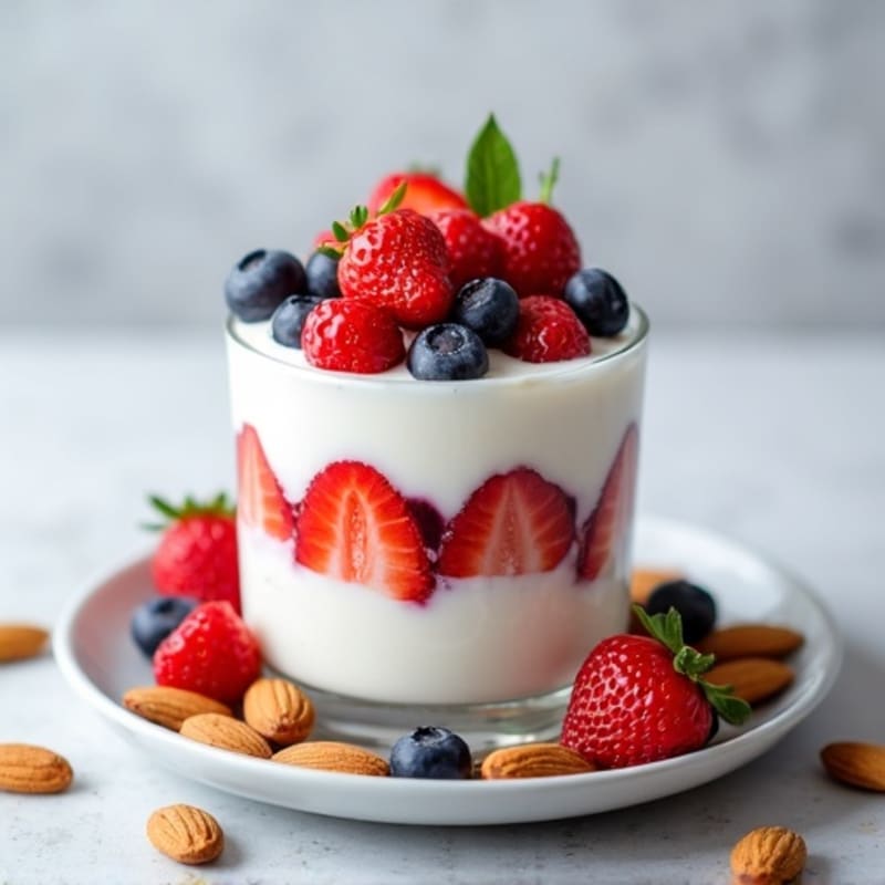 Greek Yogurt Protein Parfait with Mixed Berries and Almonds
