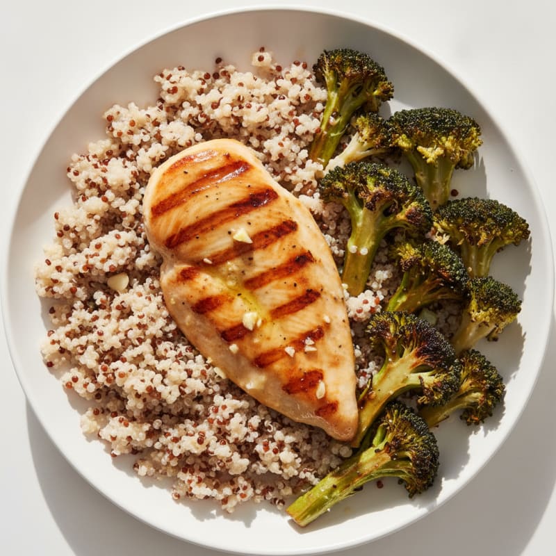 Grilled Chicken Breast with Quinoa and Roasted Broccoli