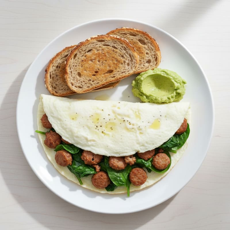 Egg White Spinach Omelette with Turkey Sausage