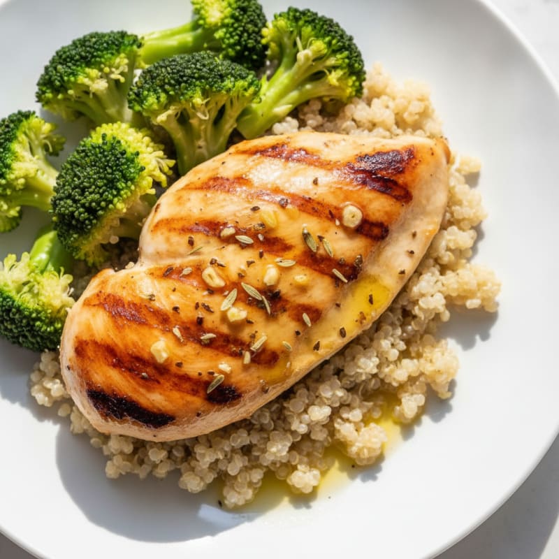 Grilled Chicken Breast with Quinoa and Steamed Broccoli