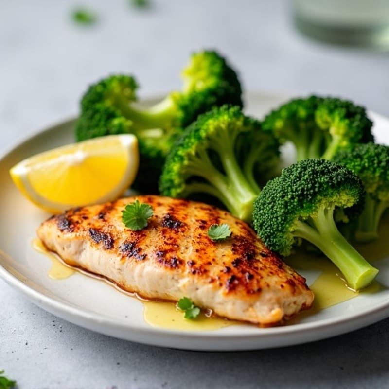 Grilled Chicken Breast with Roasted Broccoli and Lemon
