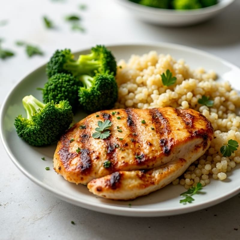 Grilled Chicken Breast with Quinoa and Roasted Broccoli