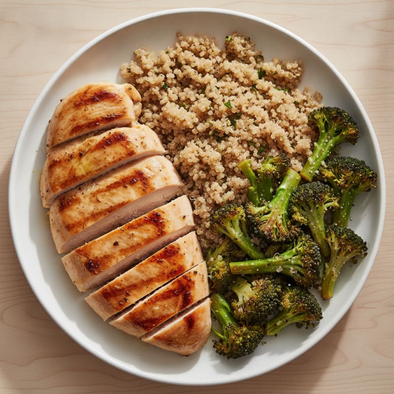 Grilled Chicken Breast with Roasted Broccoli and Quinoa