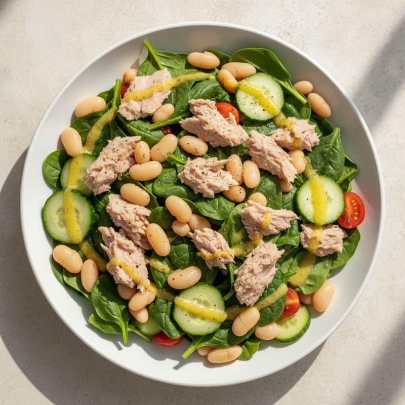 Tuna Spinach Salad with White Beans and Lemon Vinaigrette