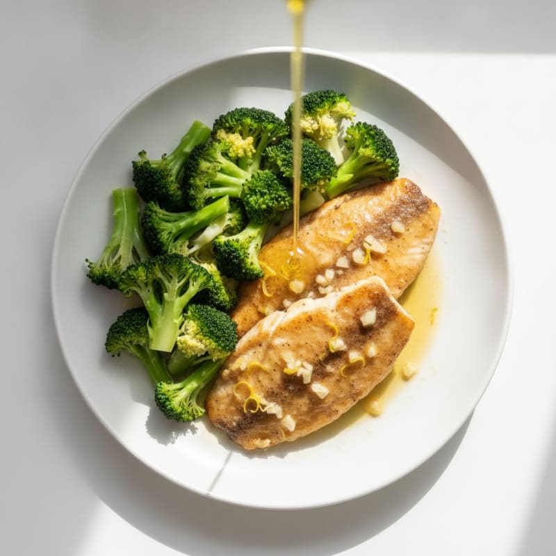 Seared Lemon Garlic Tilapia with Steamed Broccoli
