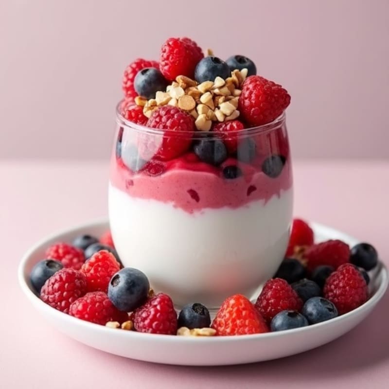 Berry Protein Yogurt Parfait with Chopped Nuts