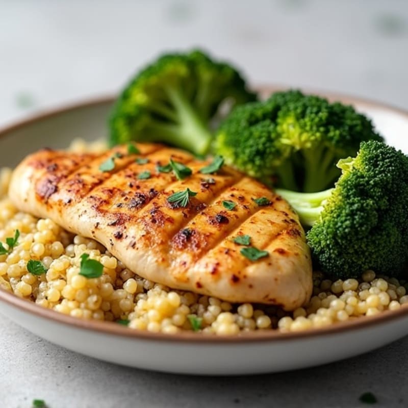 Grilled Chicken Breast with Quinoa and Roasted Broccoli