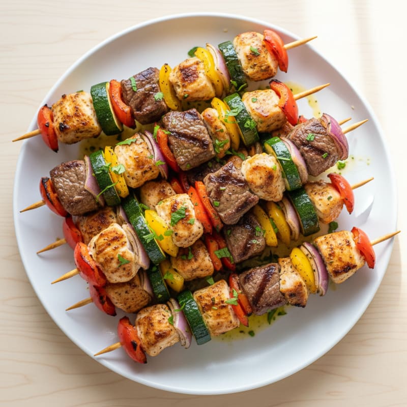 Tender Grilled Chicken and Beef Skewers
