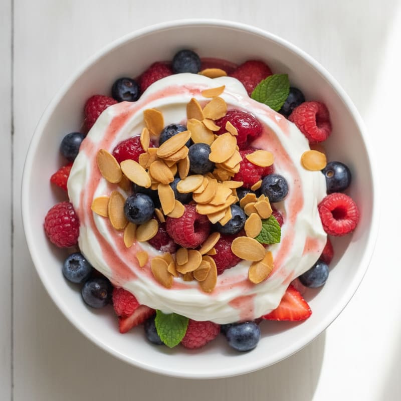 Greek Yogurt Protein Parfait with Mixed Berries and Almonds