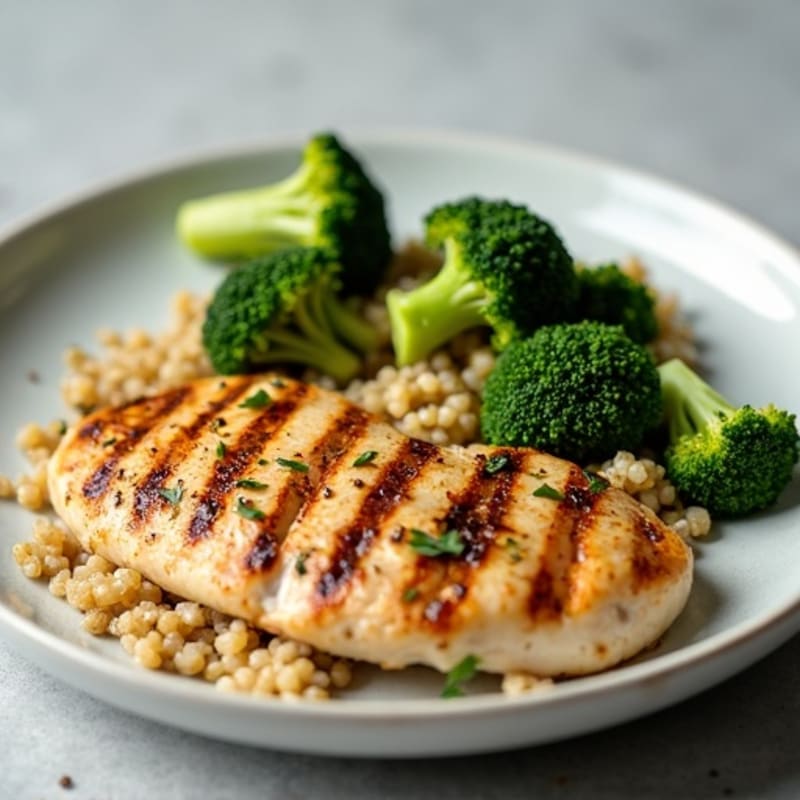 Grilled Chicken Breast with Quinoa and Roasted Broccoli