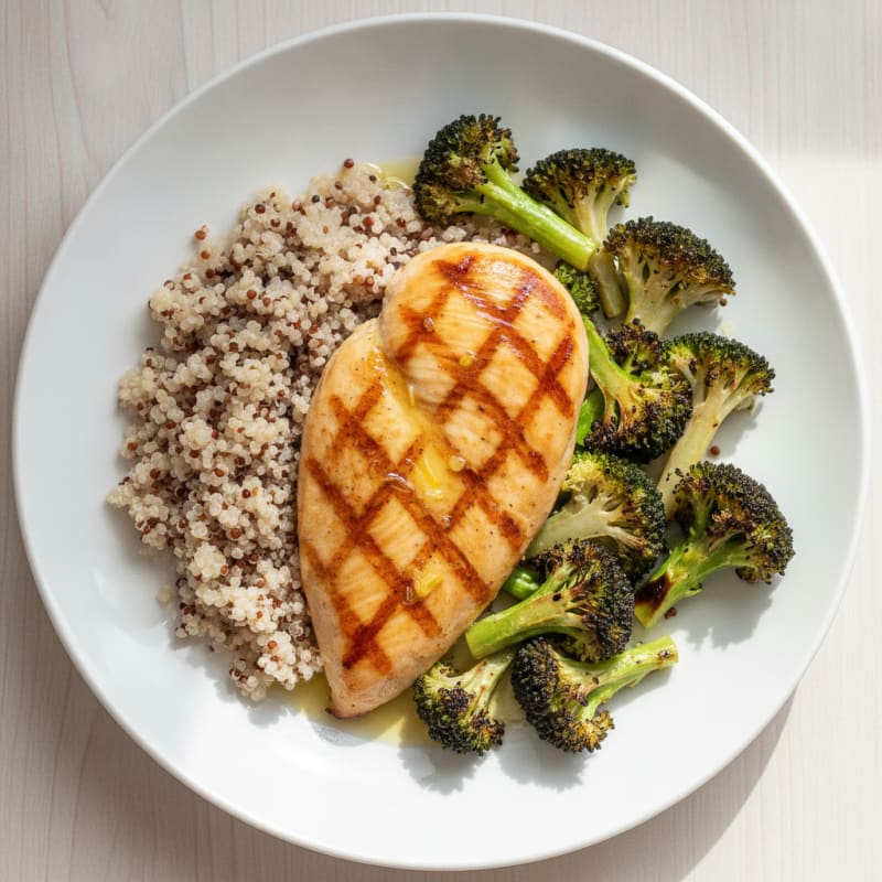 Grilled Chicken Breast with Quinoa and Roasted Broccoli