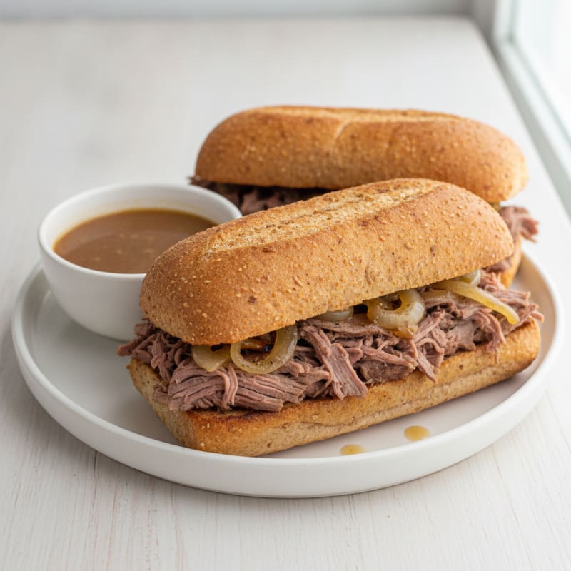 Slow-Cooked Beef French Dip Sandwich