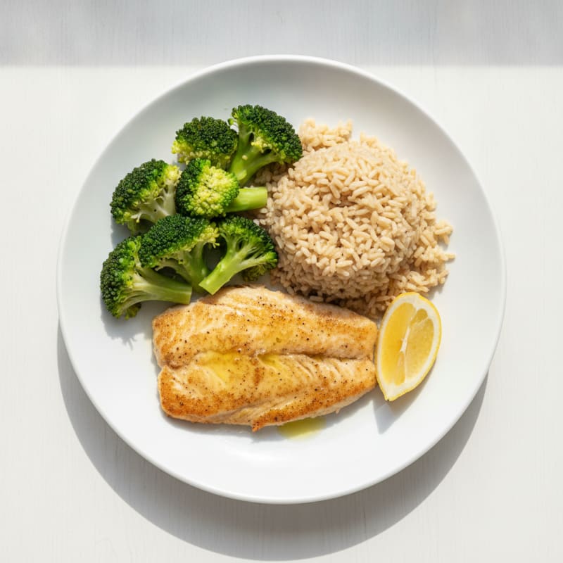 Seared Tilapia with Steamed Broccoli and Brown Rice