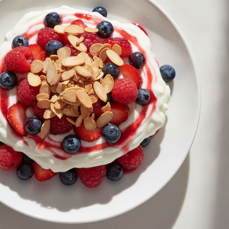 Greek Yogurt Protein Parfait with Mixed Berries and Almonds