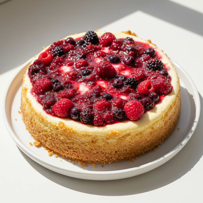 Silky Greek Yogurt Protein Cheesecake with Berry Compote