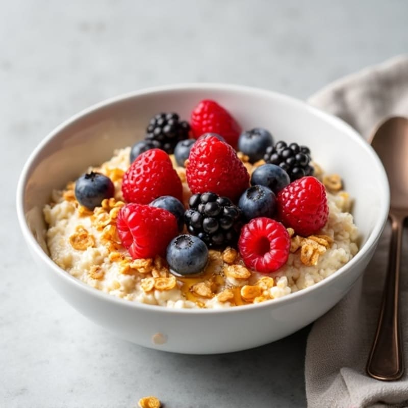 Cottage Cheese Oatmeal Bowl with Berries and Honey