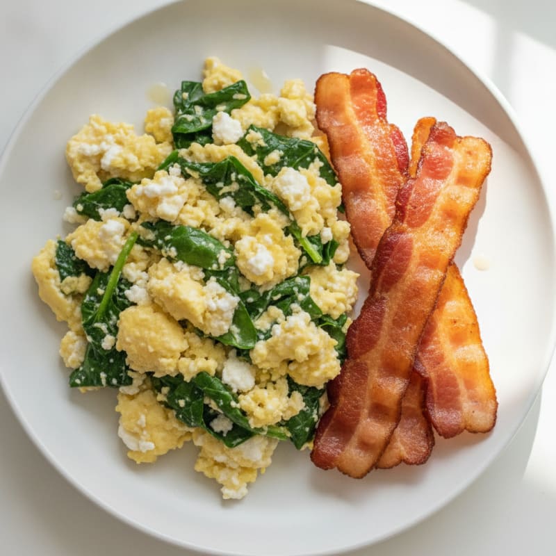 Cottage Cheese Scramble with Spinach and Turkey Bacon