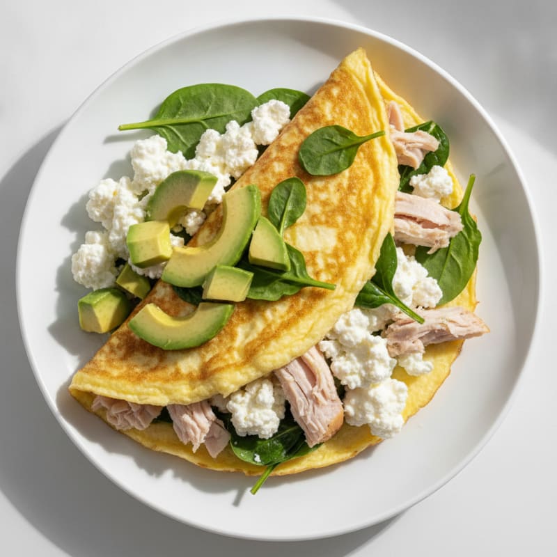 Egg White Spinach Omelette with Cottage Cheese and Sliced Turkey