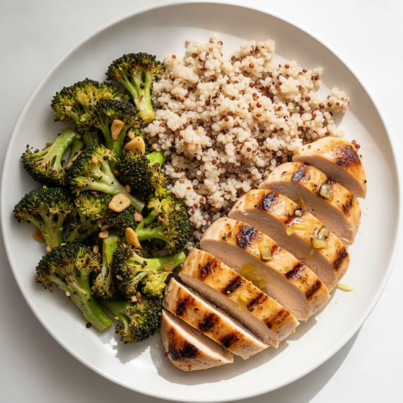Grilled Chicken Breast with Quinoa and Roasted Broccoli